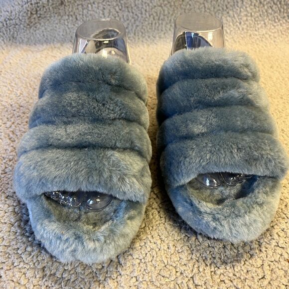 UGG Slippers Womens 8 Blue Fluff Yeah Slide Sandals Blue Fuzzy Shearling 1095119 - Picture 3 of 11